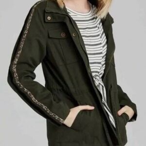 Altar’d State Military Green Cinched Waist Jacket Leopard Print XS
